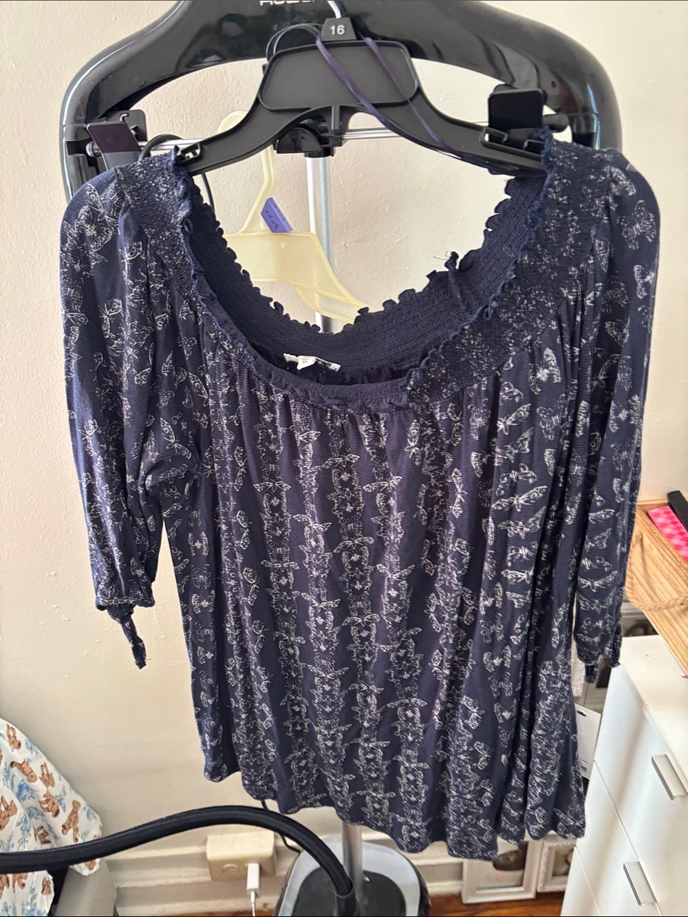 Sonoma Navy Floral Smocked Scoop Tunic